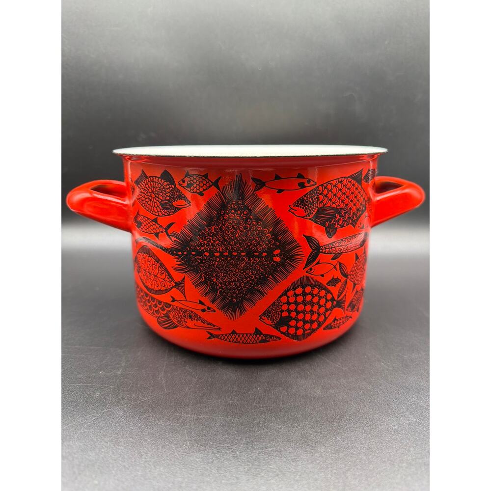 Rare Finel Neptuna Enamel Pot Esteri Tomula Fish MCM Finland 10.5in x 5 No Lid